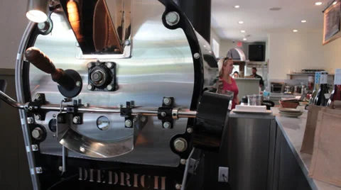 Java, shop barista in background of coffee bean roaster  (HD) Stock Footage 37256266