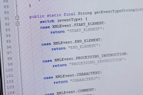 Java source code on screen Stock Photos