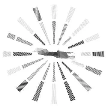 Java sunburst. Low poly striped rays and map of the island. Radiant vector .. イラスト素材
