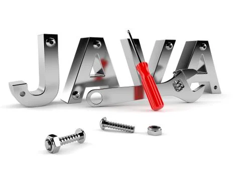 Java text with bolts and tools Stock Illustration