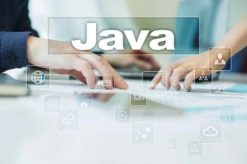 Java on virtual screen. Business, technology and internet concept. Stockillustratie