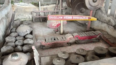 Javanese gamelan set once displayed at the Musium Petilasan Mbah Maridjan Stock Footage 309935164