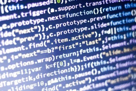 Javascript code. Abstract screen of web developer with glowing code. 스톡 사진