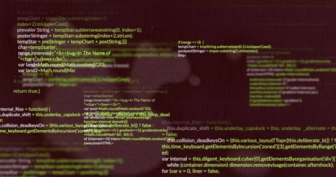 JavaScript code blocks flowing over maroon gradient screen in flat design, Stock Footage 309101248