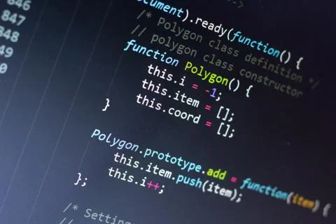 Javascript code. Computer programming source code 库存照片