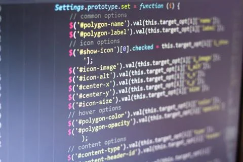 Javascript code. Computer programming source code 库存照片