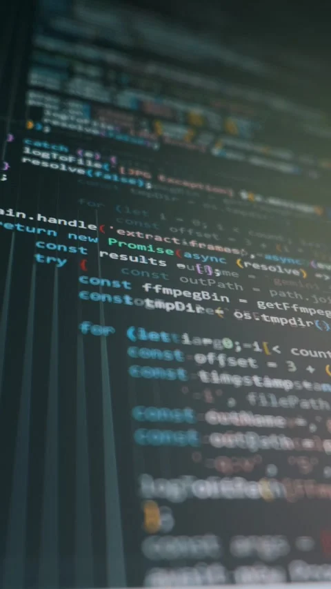 Javascript Code Lines Scrolling On Screen With Selective Focus Stock Footage 328654644
