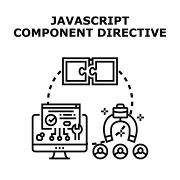 Javascript component directive programming concept creating web applications Stock Illustration