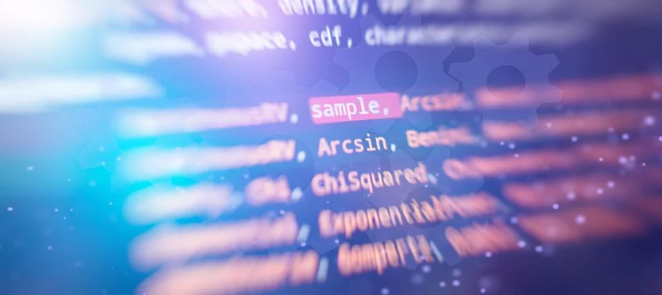Javascript computer code with virtual screen. Programming code 库存照片