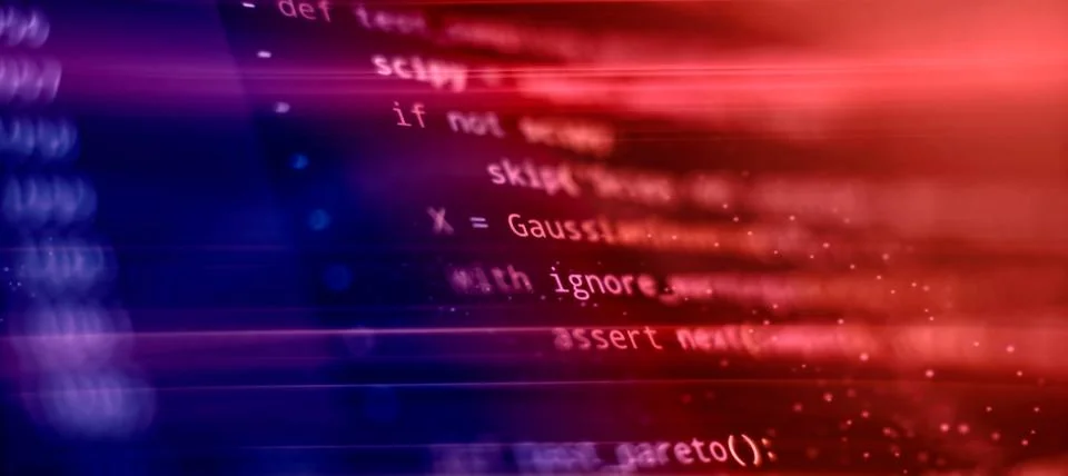 Javascript computer code with virtual screen. Programming code Stock Photos