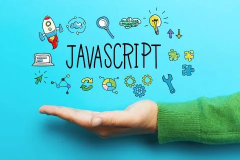 JavaScript concept with hand Stock-Fotos