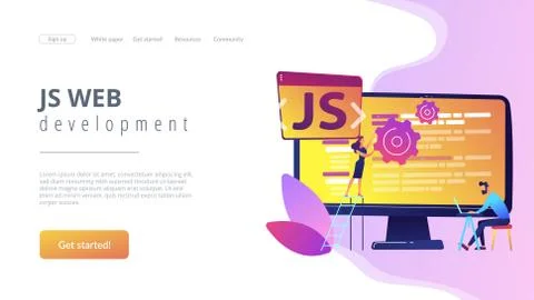 JavaScript concept landing page. Stock Illustration