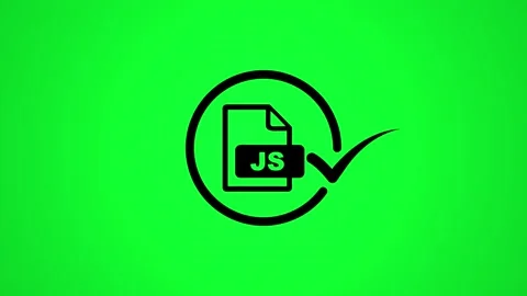 JavaScript file icon with check mark and circle animation on green screen b.. Stock Footage 346498123