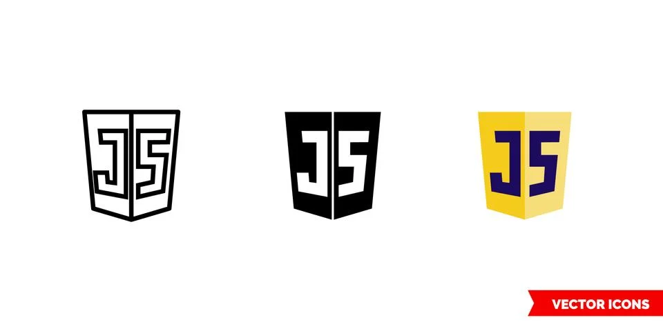Javascript icon of 3 types color, black and white, outline. Isolated vector s Stock Illustration