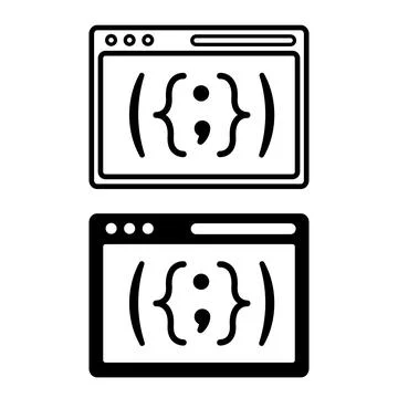JavaScript icons. Black and White Vector Icons. Programming language. Techn.. Illustrazione stock