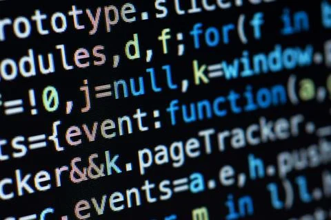 Javascript lines of code into a library for website application. Script lan.. 库存照片