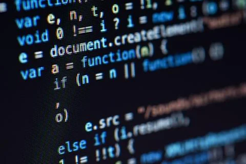 Javascript lines of code into a library for website application. Script lan.. Stock Photos