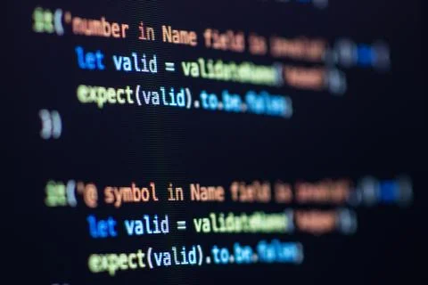 Javascript lines of code into a library for website application. Script lan.. Stock Photos
