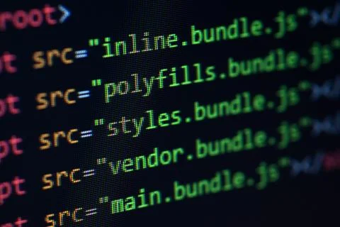 Javascript lines of code into a library for website application. Script langu Stock Photos