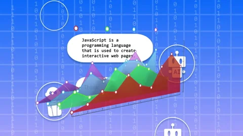 JavaScript programming language text over animated graph and binary code Stock Footage 310821308