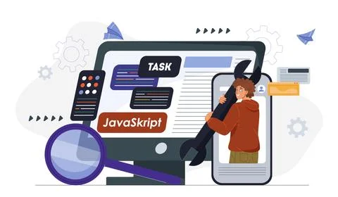 JavaScript task management concept. Vector illustration 스톡 일러스트