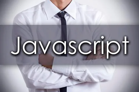 Javascript - Young businessman with text - business concept Stock-Fotos