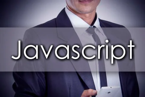 Javascript - Young businessman with text - business concept 写真素材