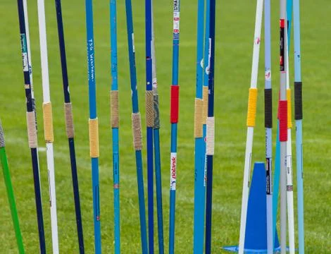 Javelin arrangement, stadium, track and field Stock Photos