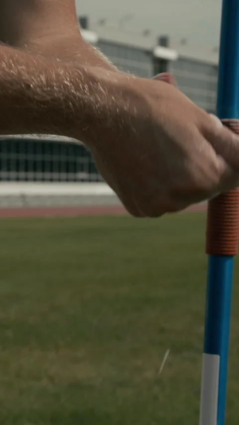 Javelin Thrower with Acheiria Disability Dusting Hand with Chalk Video stock 299121391