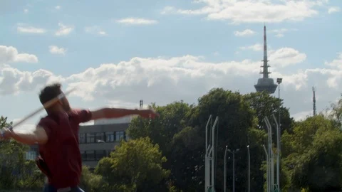 Javelin thrower / spear / spear thrower / flying / athlete / olympic Видео 110799764