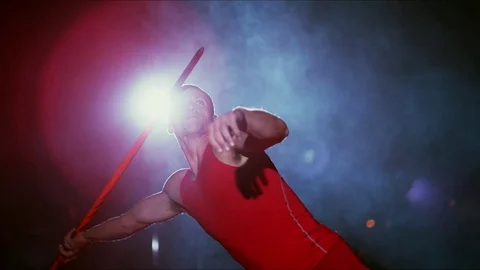 Javelin thrower training inside stadium Stock Footage 80819011