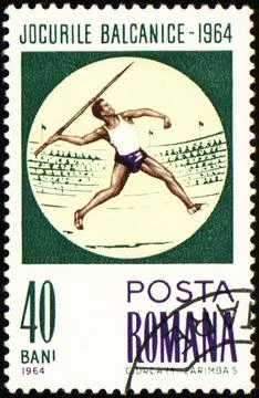 Javelin throwing on post stamp Stock Photos