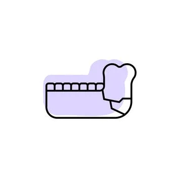 Jaw, bone, break with color shadow vector icon in bone injury set Stock Illustration