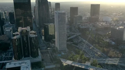 Jaw-Dropping Aerial Hyperlapse Shot Downtown LA @ Sunset 스톡 동영상 243090846