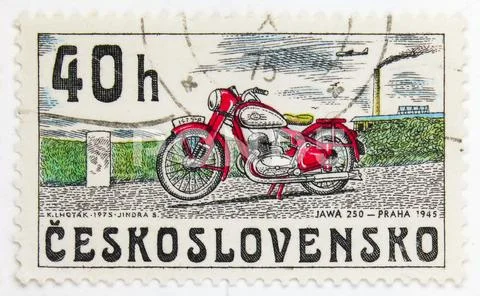 JAWA 250, Praha 1945, History of Czechoslovak motorcycle serie, circa 1975 Stock Photos
