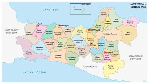 Jawa Tengah, Central Java administrative and political vector map, Indonesia Stock Illustration