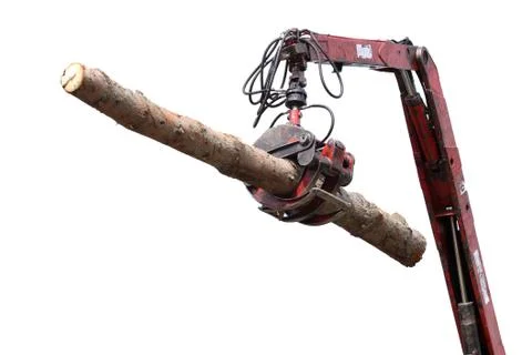 Jaws of a crane loading logs, isolated Stock Photos
