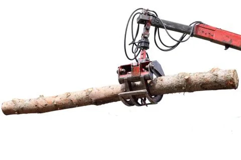 Jaws of a crane loading logs, isolated Stock Photos