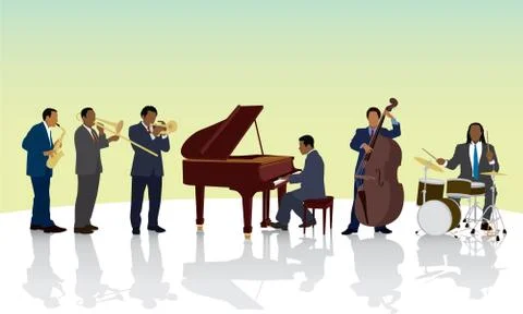 Jazz Band  playing Instruments Stock Illustration