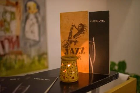 Jazz bar banner on the table Stock Photos