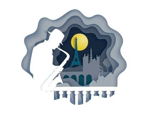 Jazz concert composition, vector paper cut illustration Stock Illustration