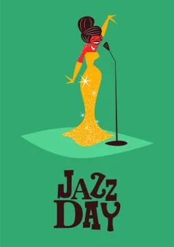 Jazz Day poster of retro mid century woman singer Ilustração Stock