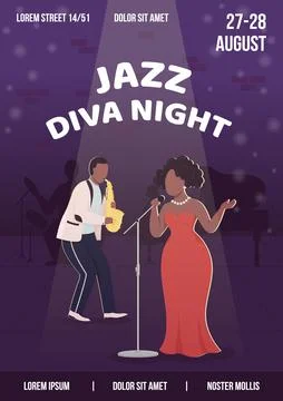 Jazz diva night poster flat vector template Stock-Illustration