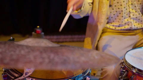 Jazz drummer begins to rhythmically play drums Stock Footage 161812125