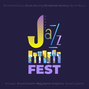 Jazz fest hand drawn flat colorful music vector icon Stock Illustration