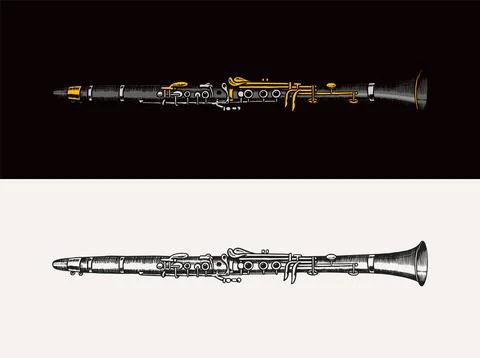 Jazz flute. Vector illustration classical wind trumpet. Musical instrument in Stock Illustration