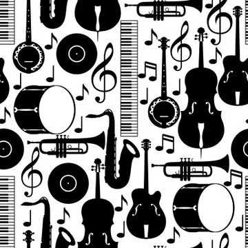Jazz music seamless pattern with musical instruments Stock Illustration