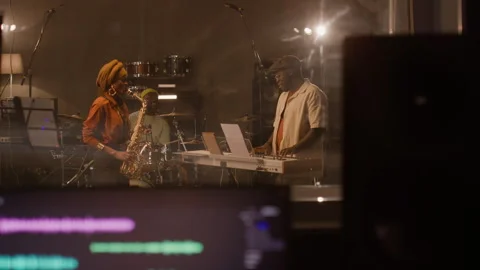 Jazz Musicians Performing Live in Recording Studio Stock Footage 274472025
