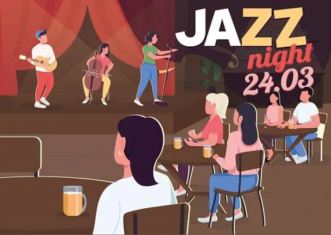 Jazz night poster flat vector template Stock Illustration