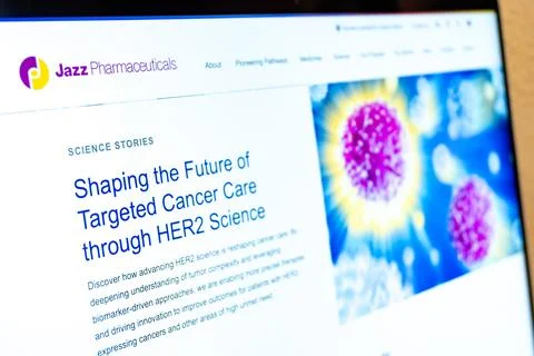 Jazz pharmaceuticals page showing targeted cancer care through her2 science Stock Photos
